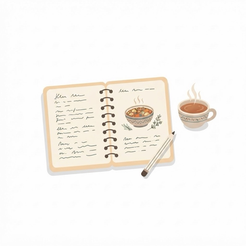 ノートに鉛筆でレシピを書く絵